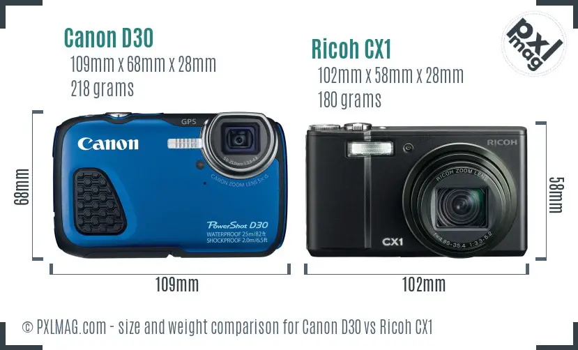 Canon D30 vs Ricoh CX1 size comparison