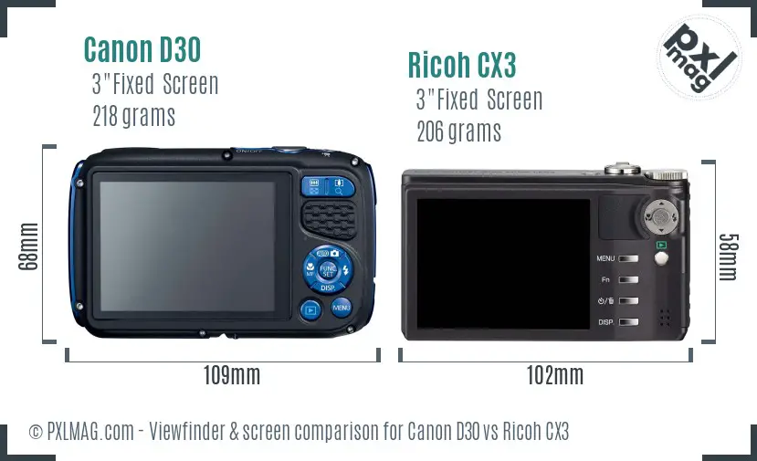 Canon D30 vs Ricoh CX3 Screen and Viewfinder comparison