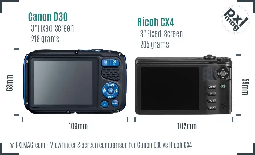 Canon D30 vs Ricoh CX4 Screen and Viewfinder comparison