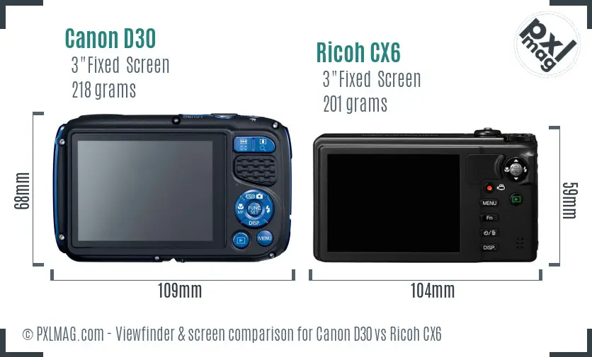Canon D30 vs Ricoh CX6 Screen and Viewfinder comparison Canon D30 vs Ricoh CX6 Screen and Viewfinder comparison