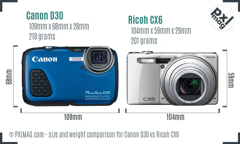 Canon D30 vs Ricoh CX6 size comparison Canon D30 vs Ricoh CX6 size comparison