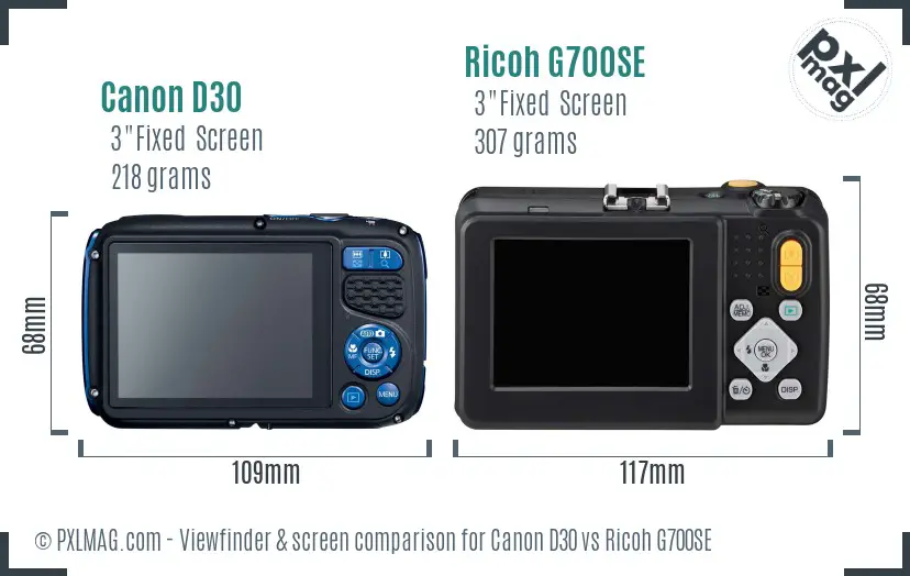 Canon D30 vs Ricoh G700SE Screen and Viewfinder comparison