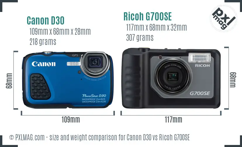 Canon D30 vs Ricoh G700SE size comparison