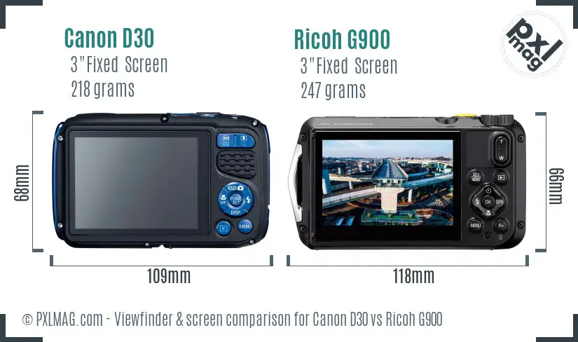 Canon D30 vs Ricoh G900 Screen and Viewfinder comparison