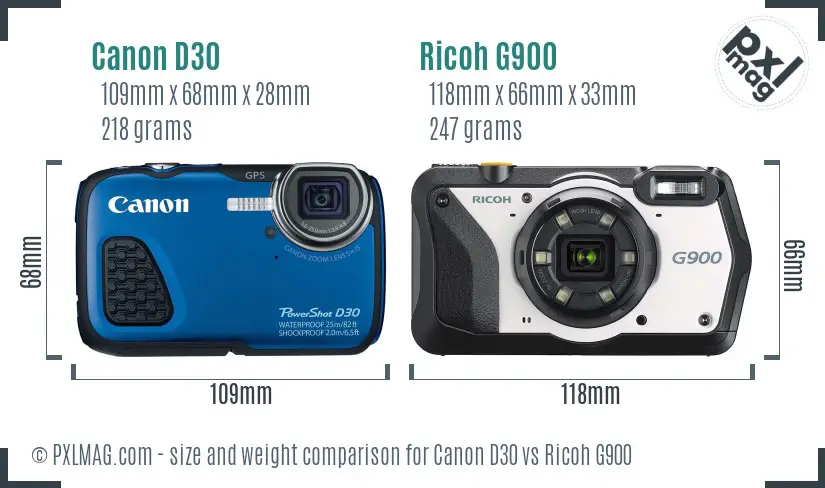 Canon D30 vs Ricoh G900 size comparison