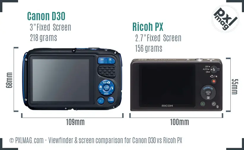 Canon D30 vs Ricoh PX Screen and Viewfinder comparison Canon D30 vs Ricoh PX Screen and Viewfinder comparison