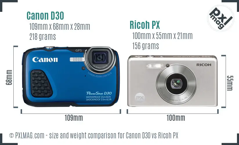 Canon D30 vs Ricoh PX size comparison Canon D30 vs Ricoh PX size comparison