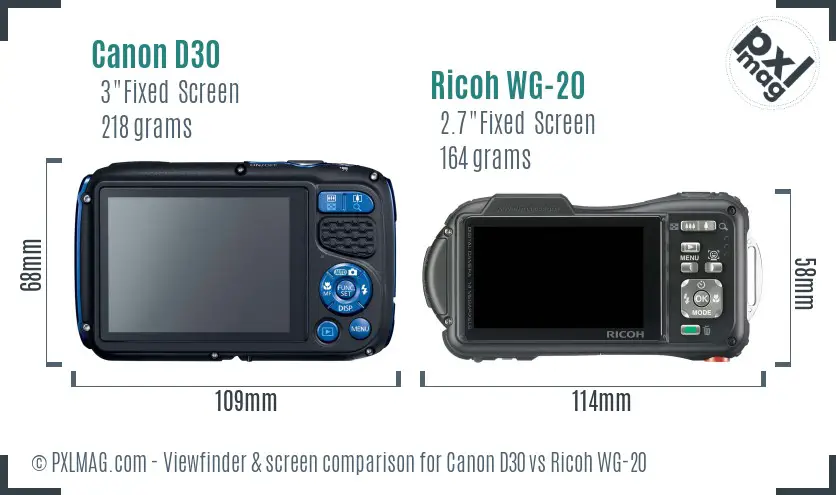 Canon D30 vs Ricoh WG-20 Screen and Viewfinder comparison