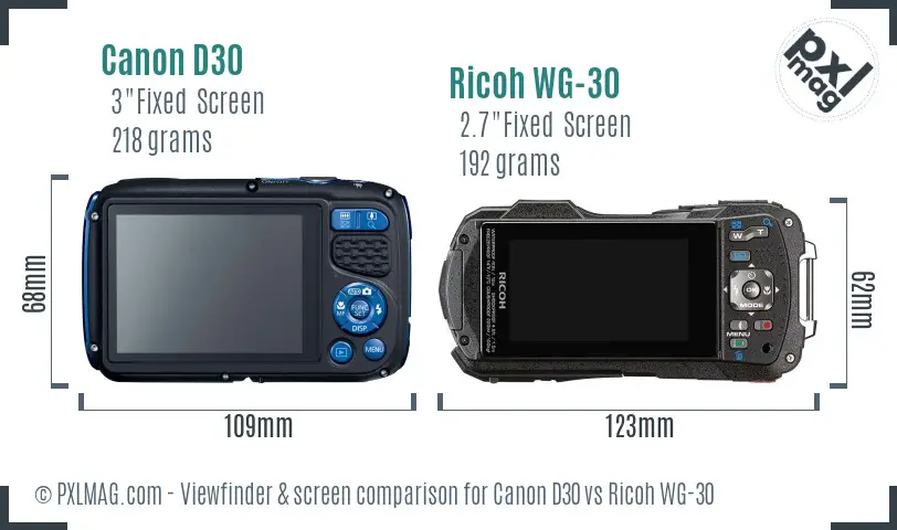 Canon D30 vs Ricoh WG-30 Screen and Viewfinder comparison