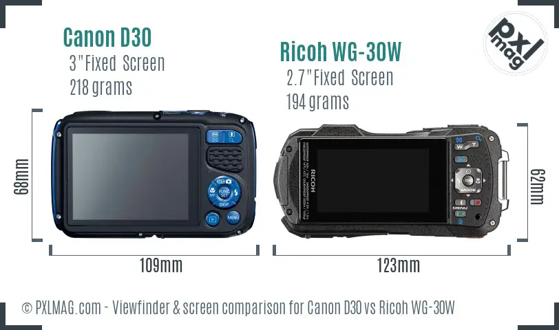 Canon D30 vs Ricoh WG-30W Screen and Viewfinder comparison