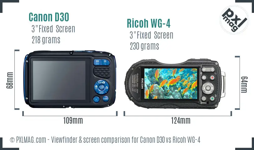 Canon D30 vs Ricoh WG-4 Screen and Viewfinder comparison
