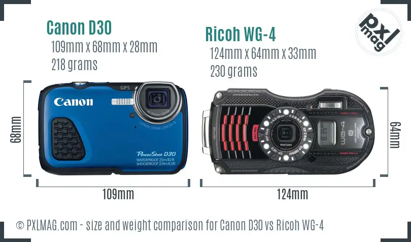 Canon D30 vs Ricoh WG-4 size comparison