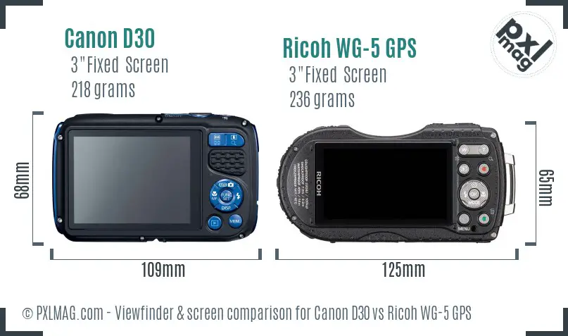 Canon D30 vs Ricoh WG-5 GPS Screen and Viewfinder comparison