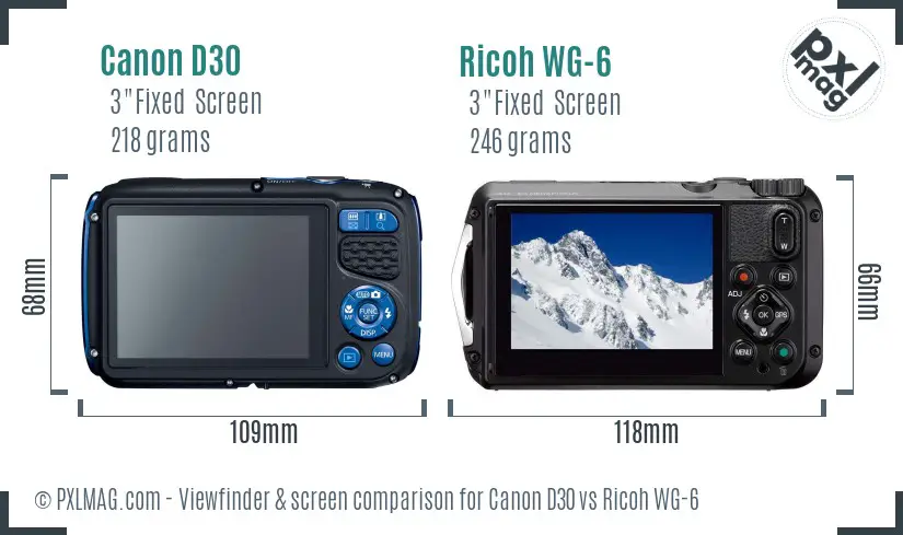 Canon D30 vs Ricoh WG-6 Screen and Viewfinder comparison
