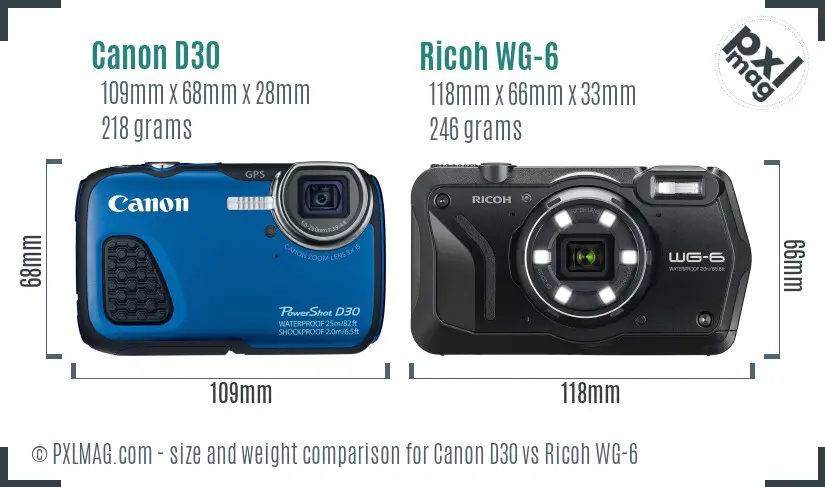 Canon D30 vs Ricoh WG-6 size comparison