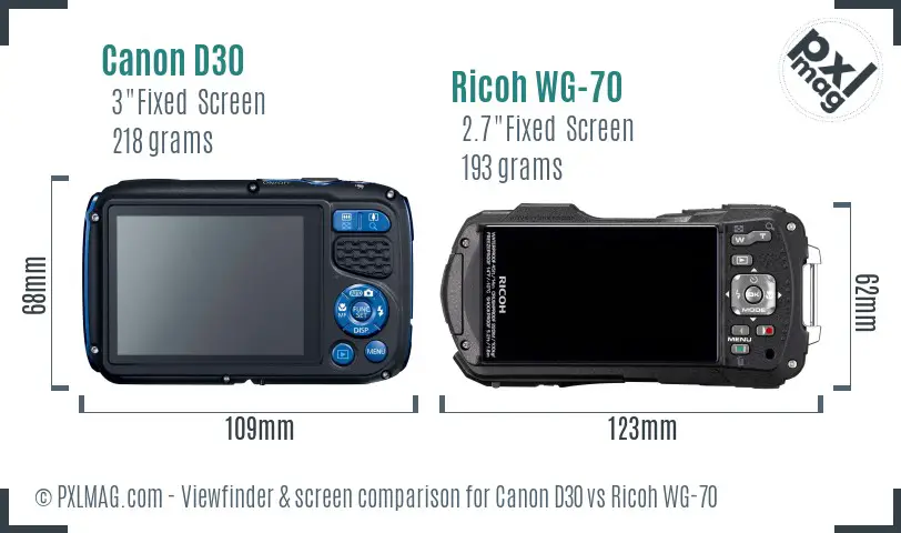 Canon D30 vs Ricoh WG-70 Screen and Viewfinder comparison