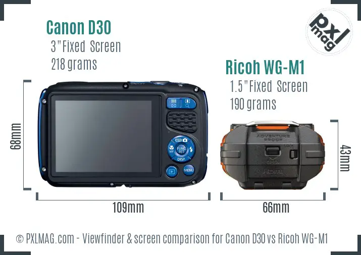 Canon D30 vs Ricoh WG-M1 Screen and Viewfinder comparison