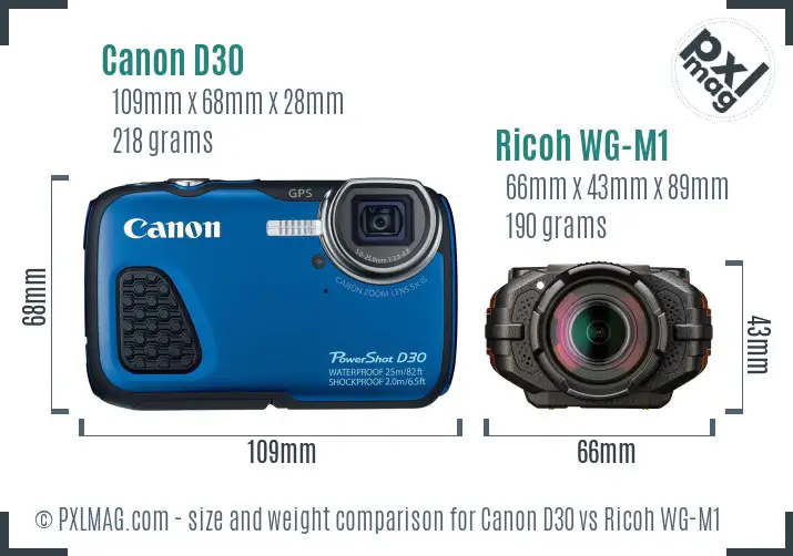 Canon D30 vs Ricoh WG-M1 size comparison