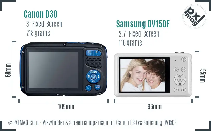 Canon D30 vs Samsung DV150F Screen and Viewfinder comparison
