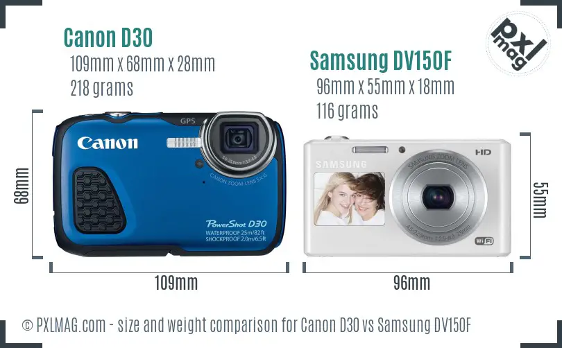 Canon D30 vs Samsung DV150F size comparison
