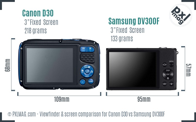 Canon D30 vs Samsung DV300F Screen and Viewfinder comparison