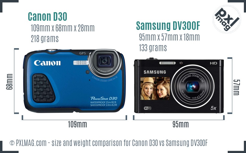 Canon D30 vs Samsung DV300F size comparison Canon D30 vs Samsung DV300F size comparison