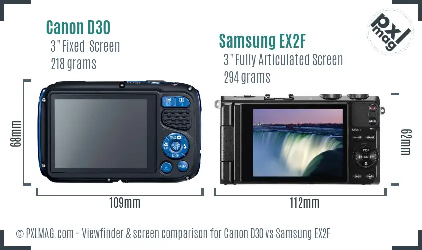 Canon D30 vs Samsung EX2F Screen and Viewfinder comparison Canon D30 vs Samsung EX2F Screen and Viewfinder comparison