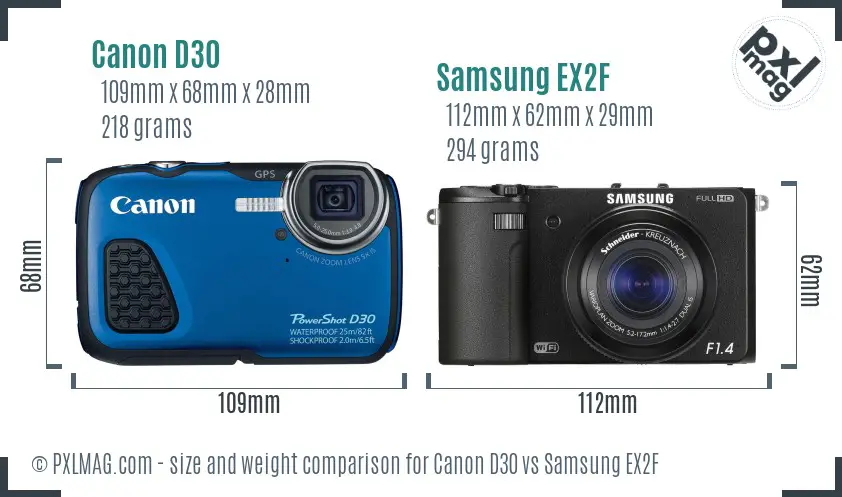 Canon D30 vs Samsung EX2F size comparison Canon D30 vs Samsung EX2F size comparison