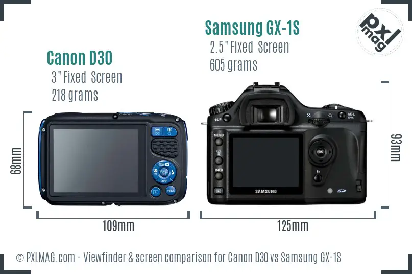 Canon D30 vs Samsung GX-1S Screen and Viewfinder comparison