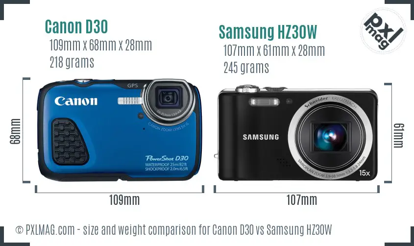 Canon D30 vs Samsung HZ30W size comparison