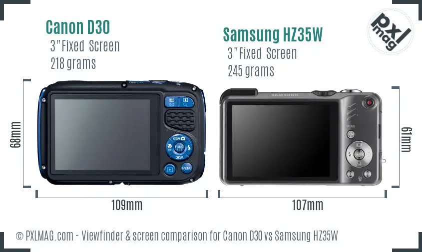 Canon D30 vs Samsung HZ35W Screen and Viewfinder comparison