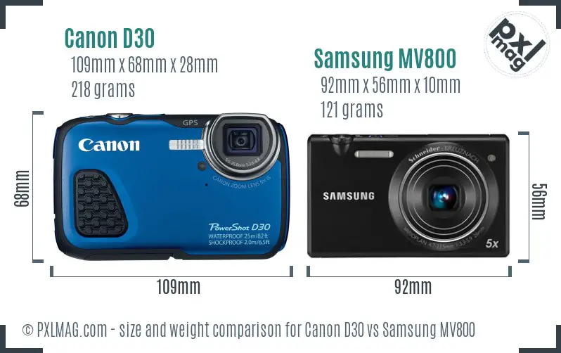 Canon D30 vs Samsung MV800 size comparison Canon D30 vs Samsung MV800 size comparison