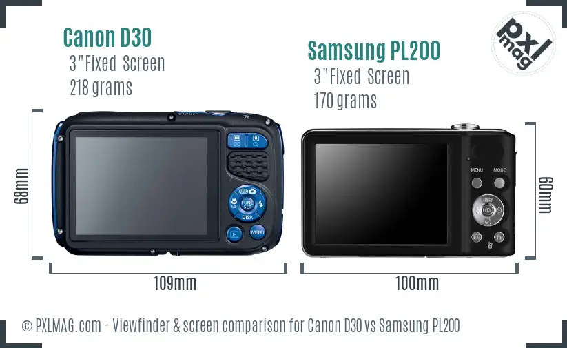 Canon D30 vs Samsung PL200 Screen and Viewfinder comparison