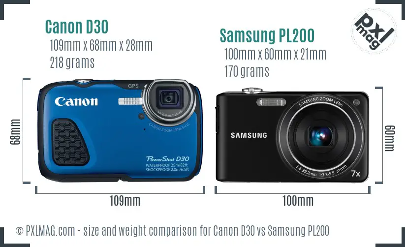 Canon D30 vs Samsung PL200 size comparison