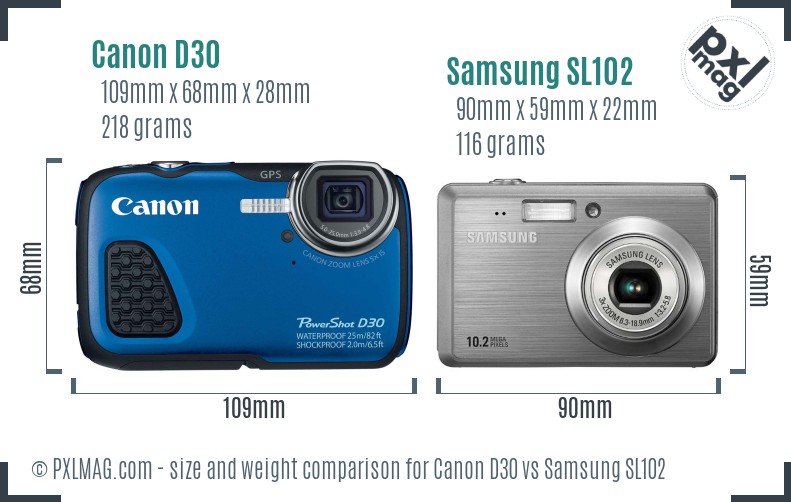 Canon D30 vs Samsung SL102 size comparison