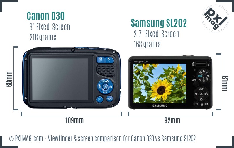 Canon D30 vs Samsung SL202 Screen and Viewfinder comparison