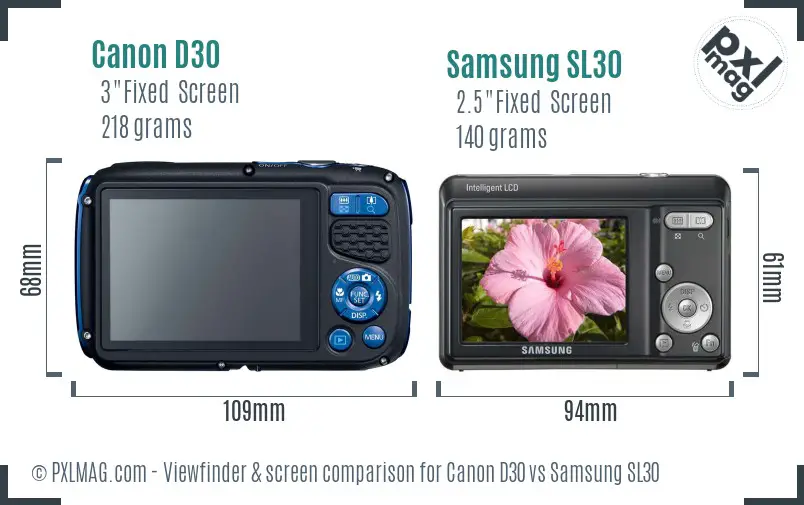 Canon D30 vs Samsung SL30 Screen and Viewfinder comparison