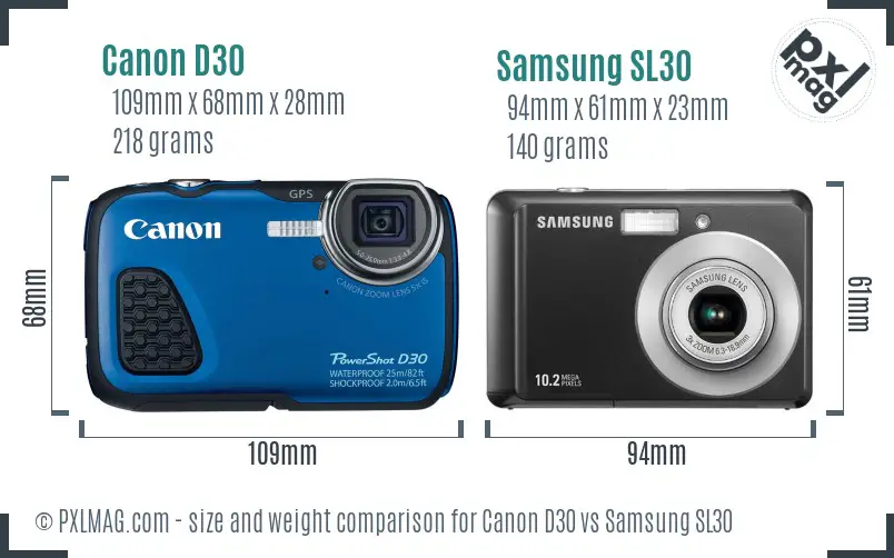 Canon D30 vs Samsung SL30 size comparison