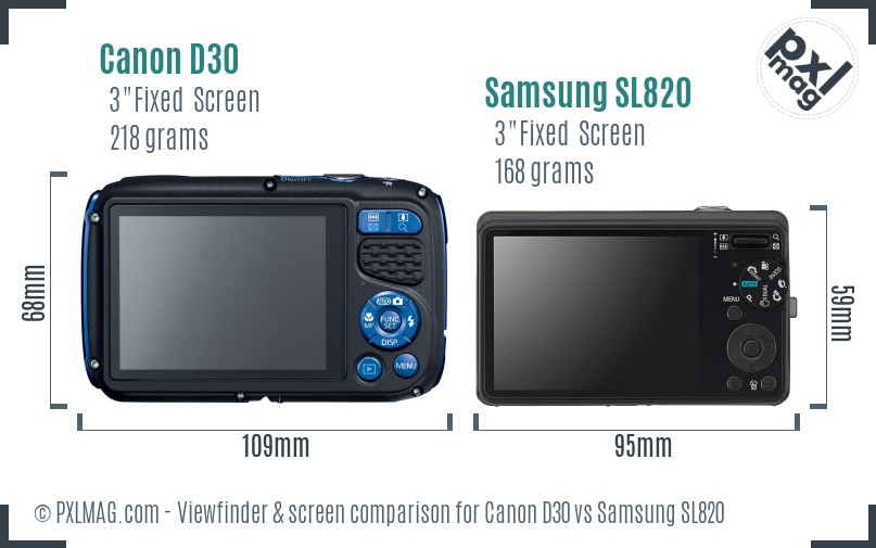 Canon D30 vs Samsung SL820 Screen and Viewfinder comparison