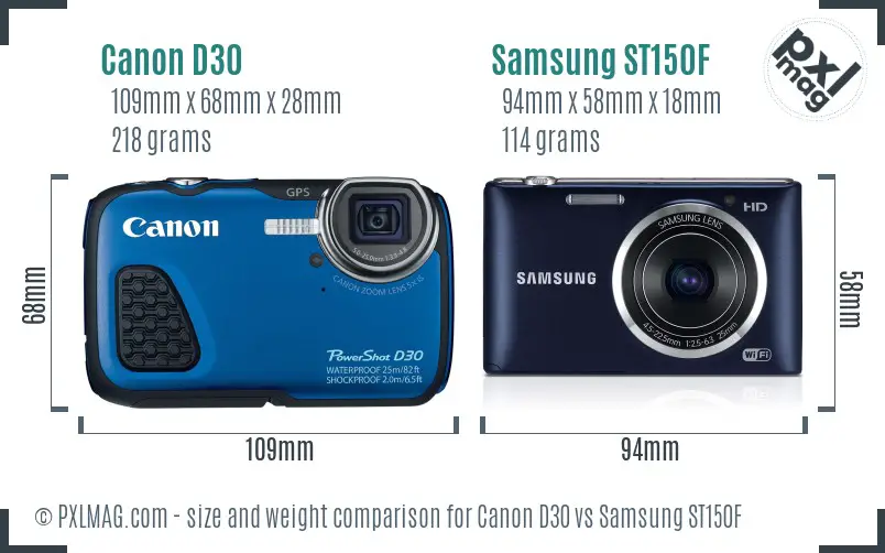 Canon D30 vs Samsung ST150F size comparison