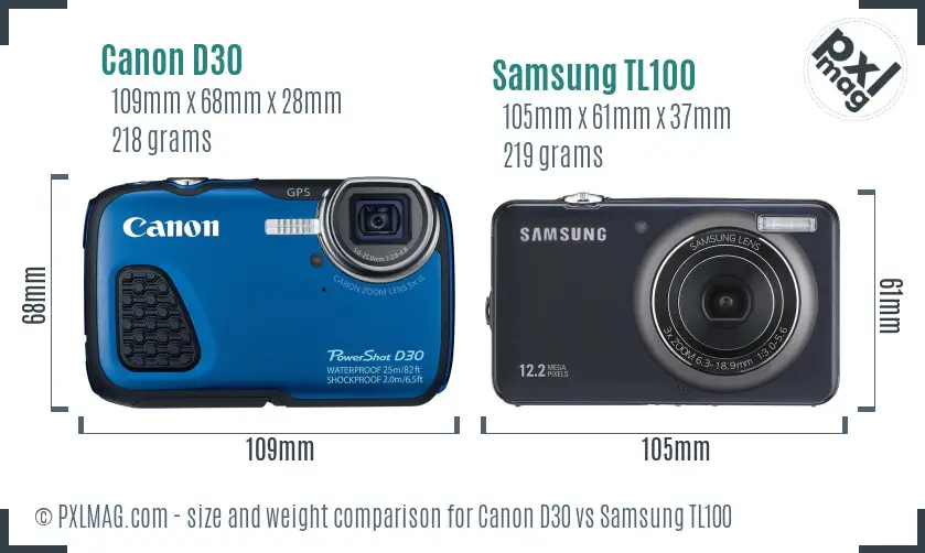 Canon D30 vs Samsung TL100 size comparison