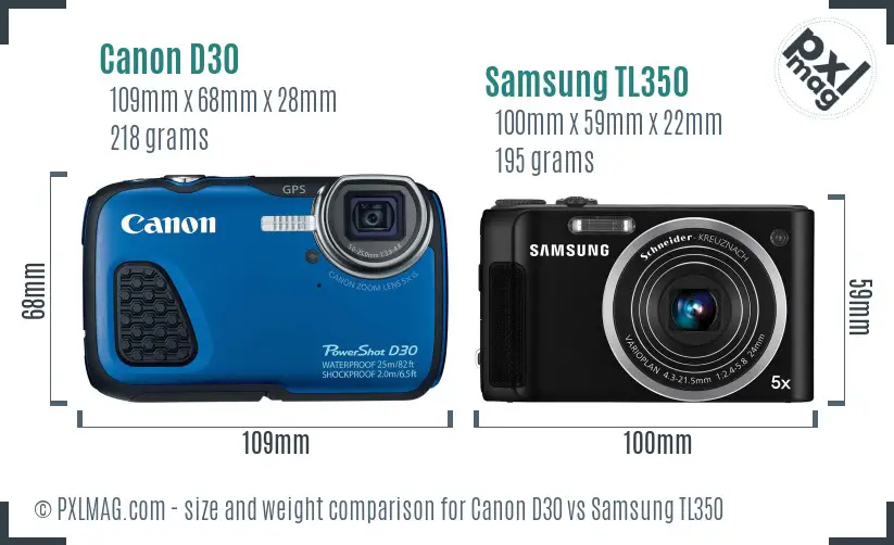 Canon D30 vs Samsung TL350 size comparison