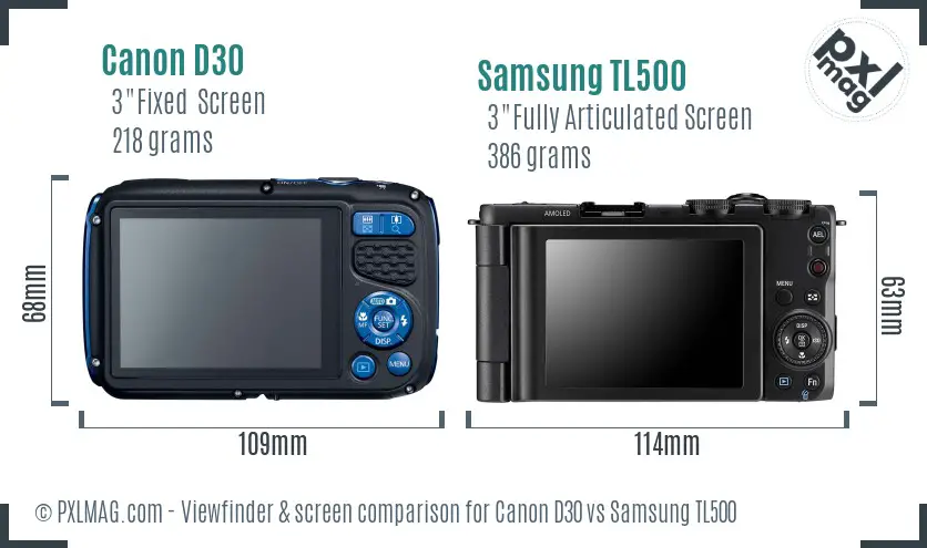 Canon D30 vs Samsung TL500 Screen and Viewfinder comparison