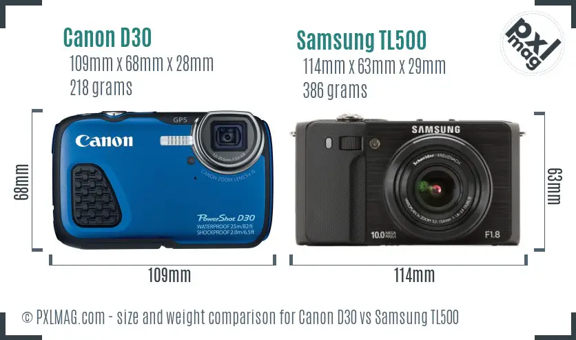 Canon D30 vs Samsung TL500 size comparison