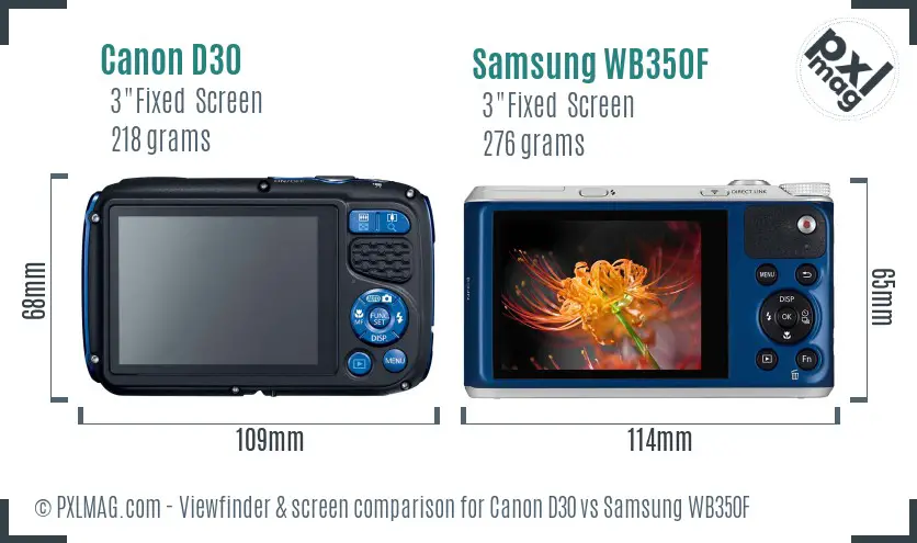 Canon D30 vs Samsung WB350F Screen and Viewfinder comparison