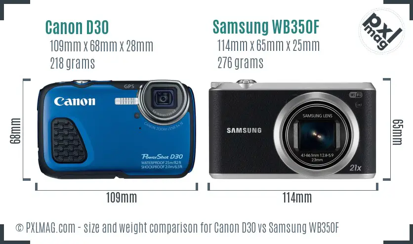 Canon D30 vs Samsung WB350F size comparison