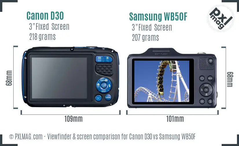 Canon D30 vs Samsung WB50F Screen and Viewfinder comparison