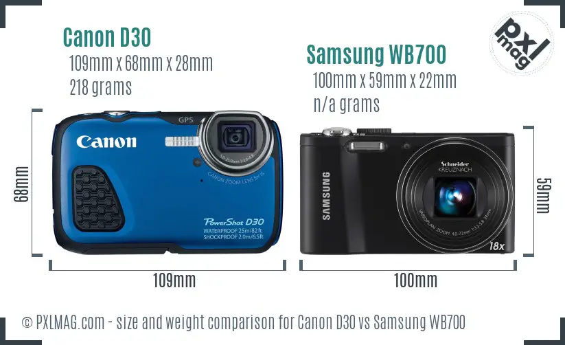 Canon D30 vs Samsung WB700 size comparison