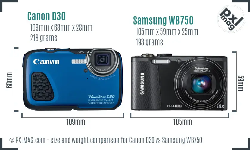 Canon D30 vs Samsung WB750 size comparison