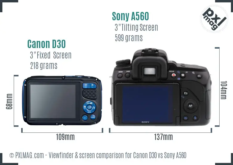 Canon D30 vs Sony A560 Screen and Viewfinder comparison